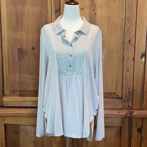 Lucky Beige Multi Mix Fabric Collared Tunic Blouse Sz. MD.